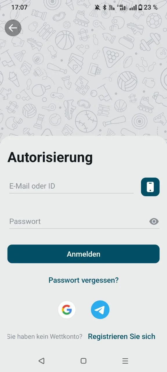 Coldbet App Login-Bildschirm mit Anmeldeformular