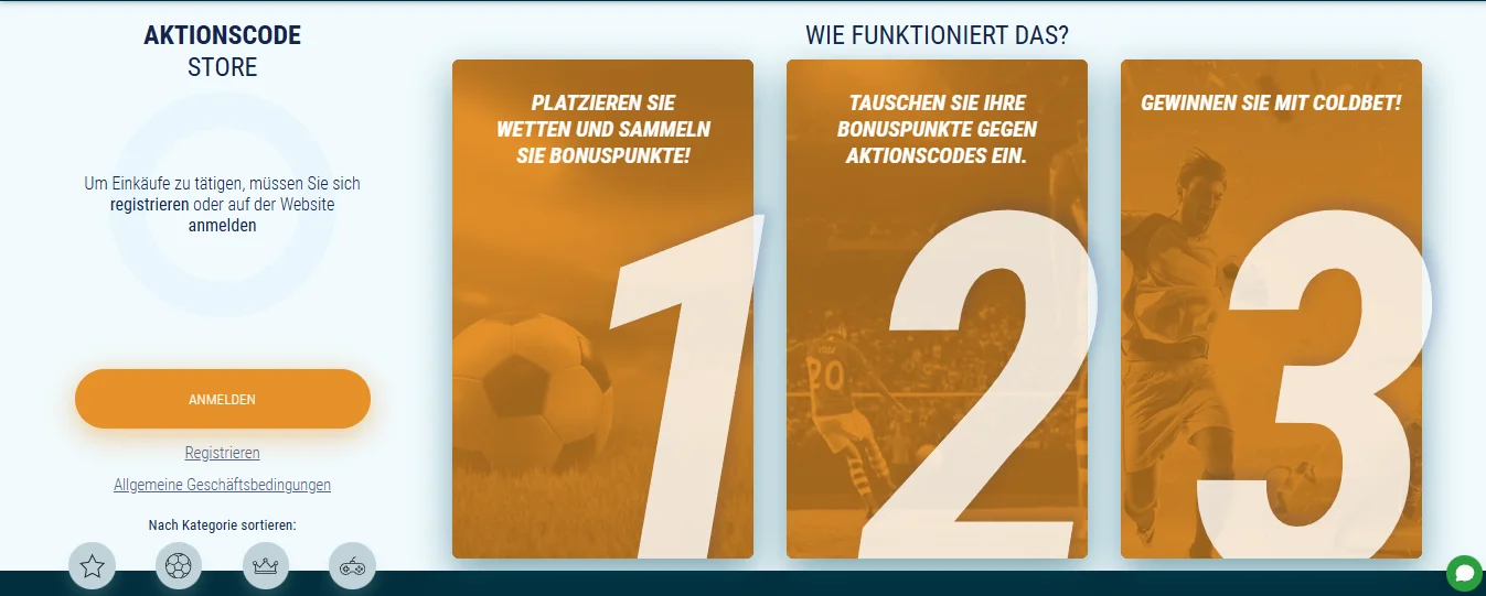 Coldbet Aktionscode Store mit Bonuspunkte-System